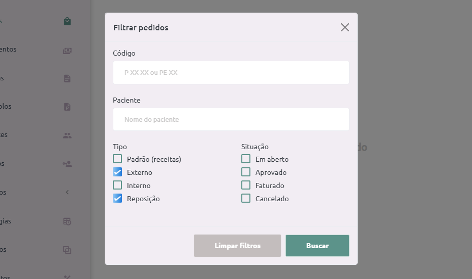 Filtro de Pedidos por Tipo
