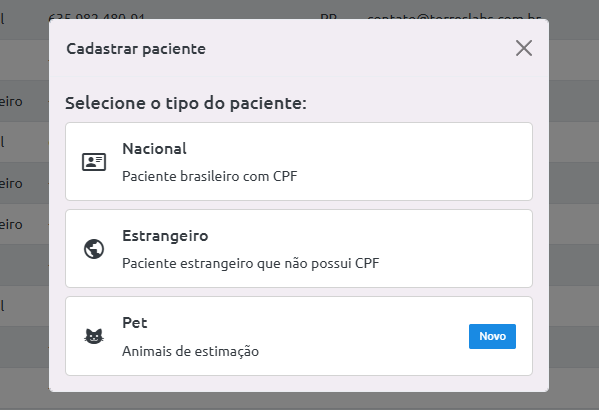 Selecionar tipo do paciente