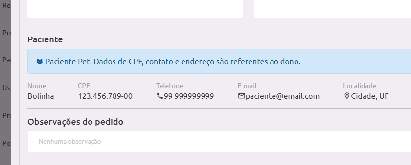 Pedido para pet