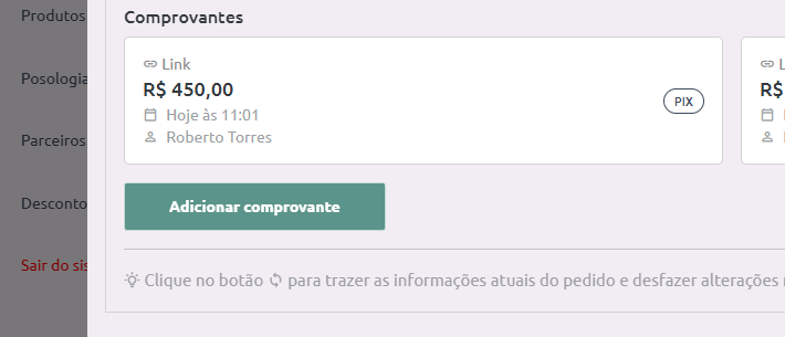 Botão adicionar comprovante