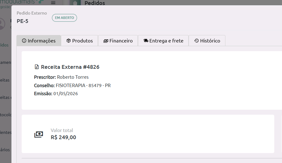 Receita Externa - Pedido Externo