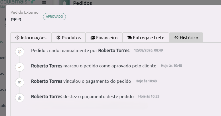 Histórico do pedido